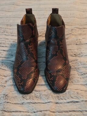 New Directions Brown Snakeskin-Pattern Ankle Booties
